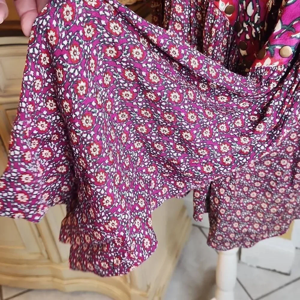 Free People Malia Babydoll Jacket | Embellished Boho Floral Tie Neck sz L